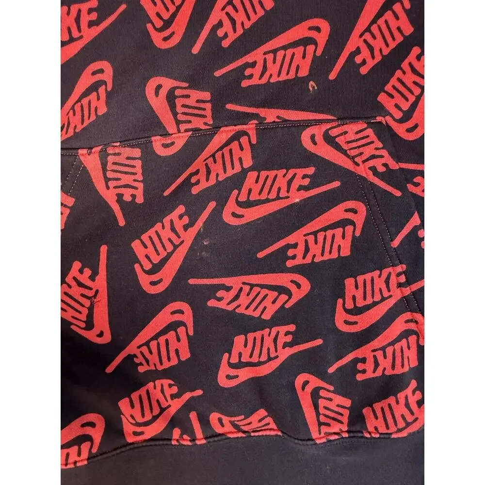 Nike Hoodie Mens M Black Pullover Hooded Drawstring Pockets Graphic Print Lined